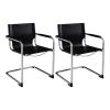 Set of Two Black and Silver Metal and Leather Dining Arm Chairs