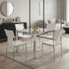 Set of Four White and Silver Metal and Leather Dining Side Chairs