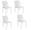 Set of Four White and Silver Metal and Leather Dining Side Chairs