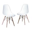 Set of Two White And Brown Heavy Duty Plastic Dining Side Chairs