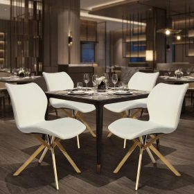 Set of Four White And Gold And White Faux Leather Dining Side Chairs