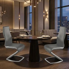 Set of Two Gray And Silver Faux Leather And Metal Dining Side Chairs