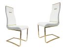 Set of Two White And Gold And White Faux Leather Dining Side Chairs