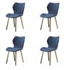 Set of Four Blue and Gold Upholstered Velvet Dining Side Chairs