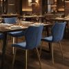 Set of Four Blue and Gold Upholstered Velvet Dining Side Chairs