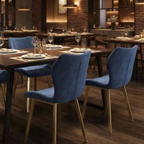 Set of Four Blue and Gold Upholstered Velvet Dining Side Chairs