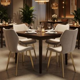 Set of Four Cream And Gold Fabric And Velvet And Metal Dining Side Chairs