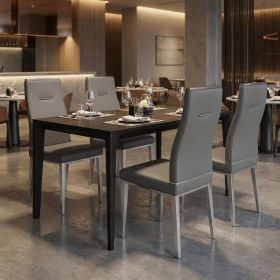 Set of Four Dark Gray And Silver Faux Leather And Wood Dining Side Chairs