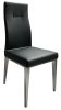 Set of Four Black And Silver Faux Leather And Stainless Steel Dining Side Chairs