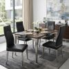 Set of Four Black And Silver Faux Leather And Stainless Steel Dining Side Chairs