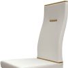 Set of Four White and Gold Upholstered Faux Leather Dining Side Chairs