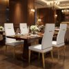 Set of Four White and Gold Upholstered Faux Leather Dining Side Chairs