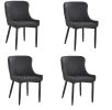 Set of Four Dark Gray And Black Tufted Faux Leather And Metal Geometric Print Dining Side Chairs