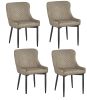 Set of Four Taupe And Black Tufted Faux Leather And Metal Geometric Print Dining Arm Chairs