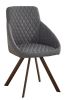Set of Two Tufted Gray and Brown Upholstered Fabric Dining Arm Chairs