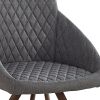 Set of Two Tufted Gray and Brown Upholstered Fabric Dining Arm Chairs
