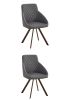 Set of Two Tufted Gray and Brown Upholstered Fabric Dining Arm Chairs