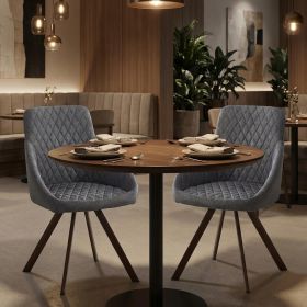 Set of Two Tufted Gray and Brown Upholstered Fabric Dining Arm Chairs