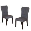 Set of Two Gray and Brown Fabric And Wood Dining Side Chairs