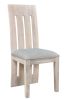 Set of Two Gray and Natural Fabric And Wood Slat Back Dining Side Chairs