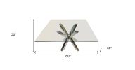 60" Clear and Silver Glass and Metal Cross Leg Base Square Dining Table