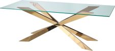 72" Clear and Gold Glass and Metal Cross Leg Base Dining Table