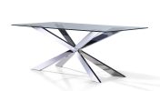72" Clear and Silver Glass and Metal Cross Leg Base Dining Table