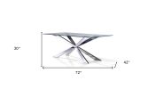 72" Clear and Silver Glass and Metal Cross Leg Base Dining Table