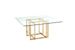 59" Clear and Silver Glass and Metal Pedestal Base Square Dining Table