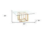 59" Clear and Silver Glass and Metal Pedestal Base Square Dining Table