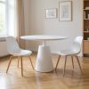 42" White Wood and Metal Pedestal Base Round Top Dining Table
