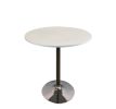 36" White and Silver Wood and Metal Pedestal Base Round Top Dining Table