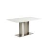 63" White and Silver Marble and Stainless Steel Pedestal Base Dining Table