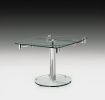 50" Clear And Silver Glass And Metal Self-Storing Leaf Pedestal Base Extendable Dining Table
