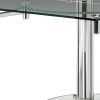 50" Clear And Silver Glass And Metal Self-Storing Leaf Pedestal Base Extendable Dining Table