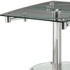 50" Clear And Silver Glass And Metal Self-Storing Leaf Pedestal Base Extendable Dining Table