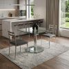 50" Clear And Silver Glass And Metal Self-Storing Leaf Pedestal Base Extendable Dining Table