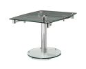 50" Clear And Silver Glass And Metal Self-Storing Leaf Pedestal Base Extendable Dining Table