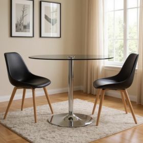 42" Clear and Silver Glass and Metal Pedestal Base Round Top Dining Table