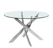 48" Clear and Silver Glass and Metal Cross Leg Base Round Top Dining Table