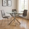 48" Clear and Silver Glass and Metal Cross Leg Base Round Top Dining Table