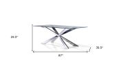 87" Clear and Silver Glass and Metal Cross Leg Base Dining Table