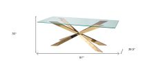 87" Clear and Gold Glass and Metal Cross Leg Base Dining Table
