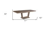 71" Gray Wood and Metal Self-Storing Leaf Pedestal Base Extendable Dining Table
