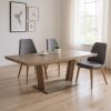 71" Gray Wood and Metal Self-Storing Leaf Pedestal Base Extendable Dining Table