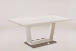 71" White Wood and Metal Self-Storing Leaf Pedestal Base Extendable Dining Table