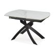 47" Gray White and Black Ceramic and Metal Self-Storing Leaf Cross Leg Base Oval Extendable Dining Table