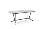 63" Gray White and Black Ceramic and Metal Trestle Base Dining Table
