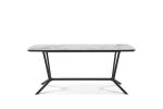 63" Gray White and Black Ceramic and Metal Trestle Base Dining Table