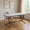 63" Gray White and Black Ceramic and Metal Trestle Base Dining Table